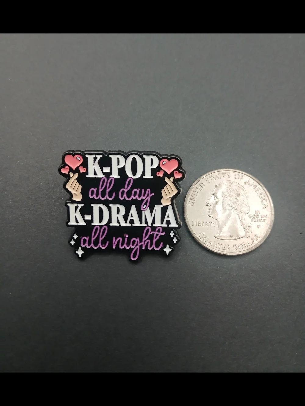 K-POP All Day K-DRAMA All Night Enamel Pin - Black & Pink